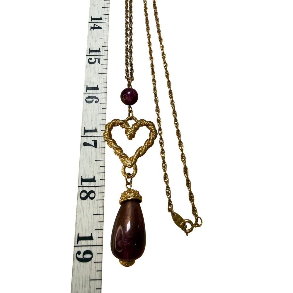 Avon Heart Necklace Purple Gold Tone Statement Romantic Classic Elegant - Picture 5 of 15